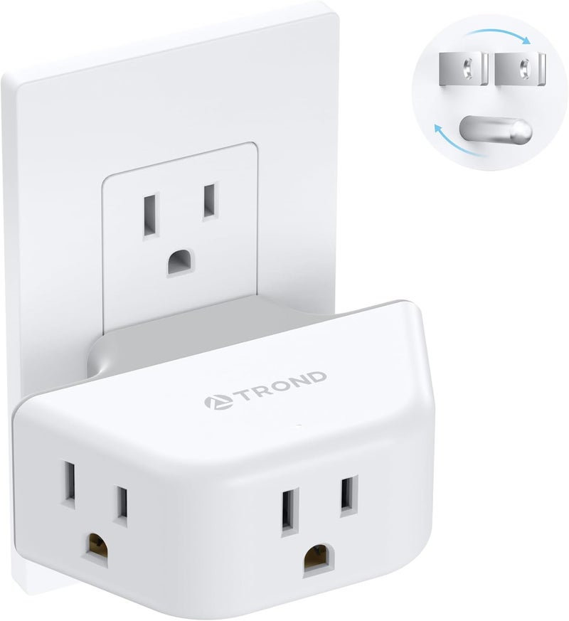 TROND Outlet Extender with 360 Rotating Plug, 3-Prong Grounded Wall Plug Splitter, 3 Way Angled Outlet Adapter, for Bathroom Kitchen Cruise Ship Travel Essentials, White - Image 1